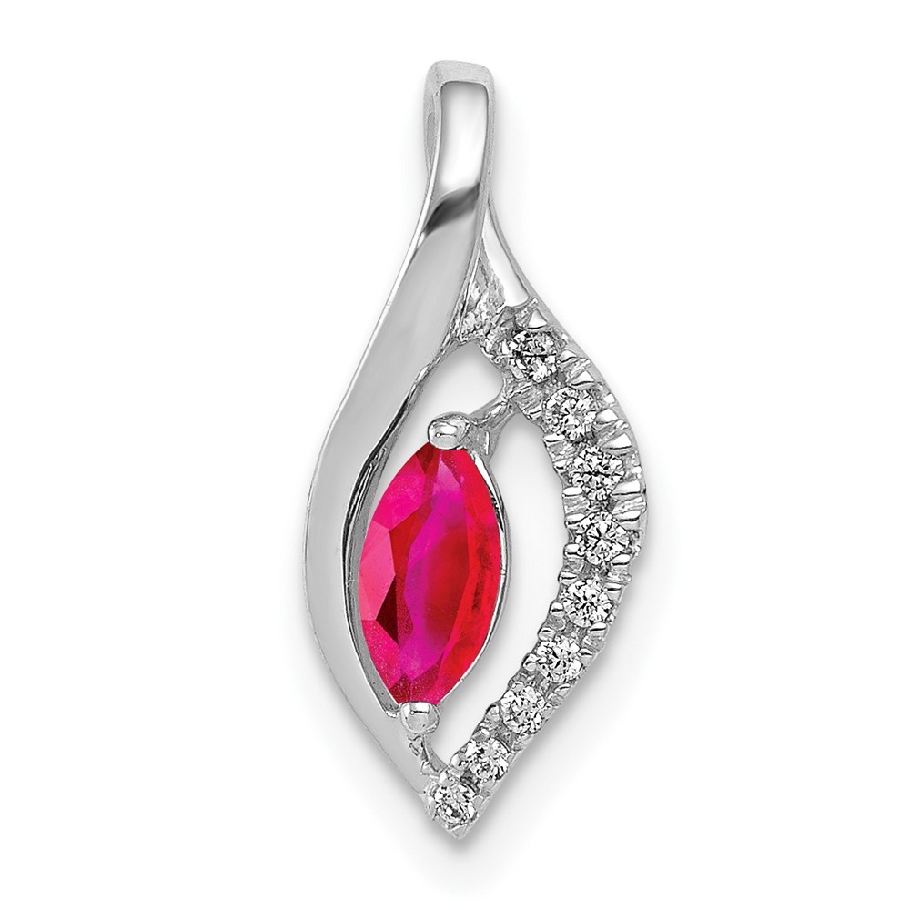 14k White Gold Diamond & Marquise .32 Red Ruby Necklace Charm Pendant